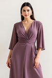 Purple Chiffon Long Mother of the Bride Dress with Slit