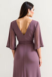 Purple Chiffon Long Mother of the Bride Dress with Slit