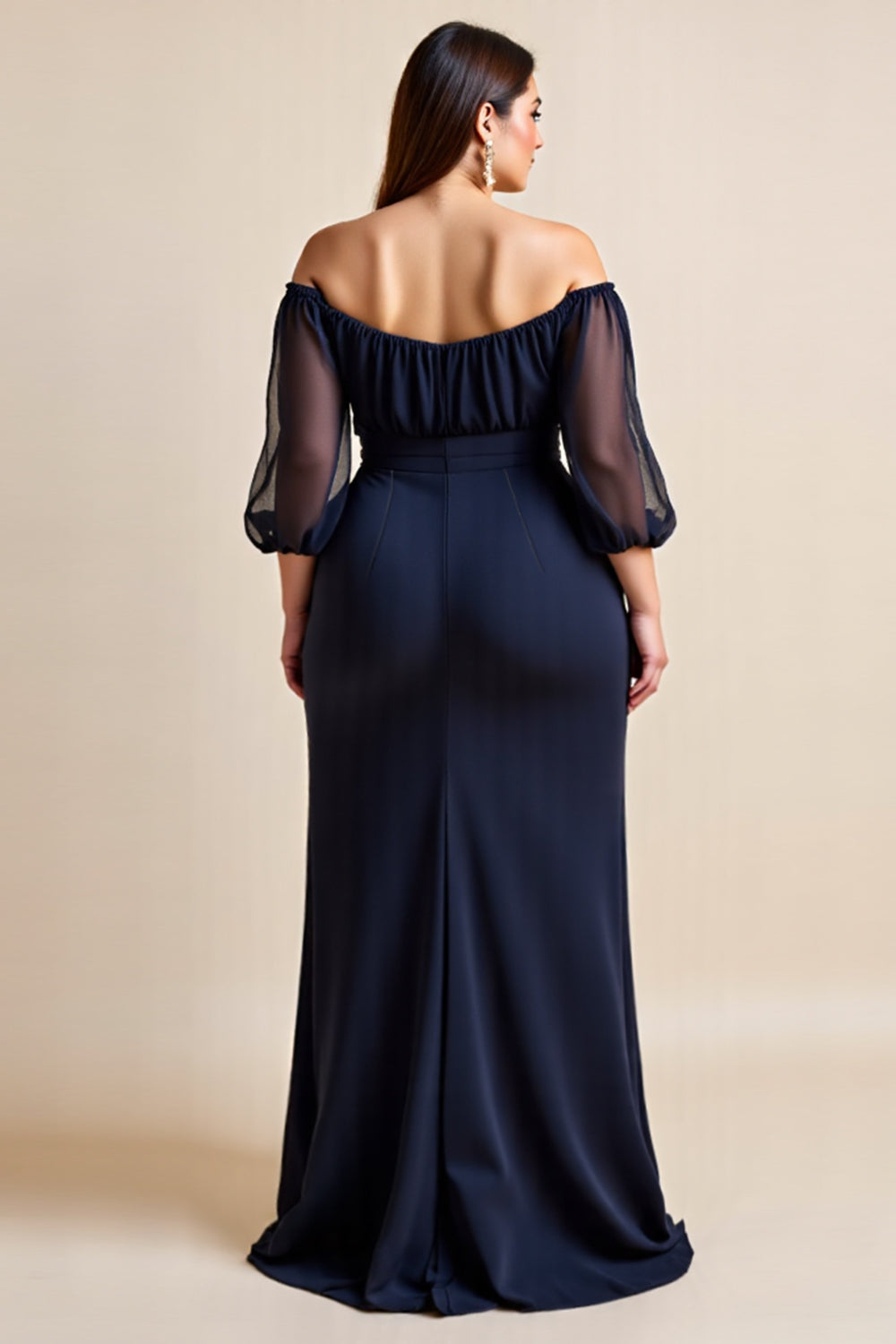 Off The Shoulder Plus Size Navy Mother of the Bride Dress