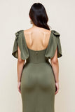 Olive Mermaid V-Neck Mother of the Bride Dress with Short Sleeves