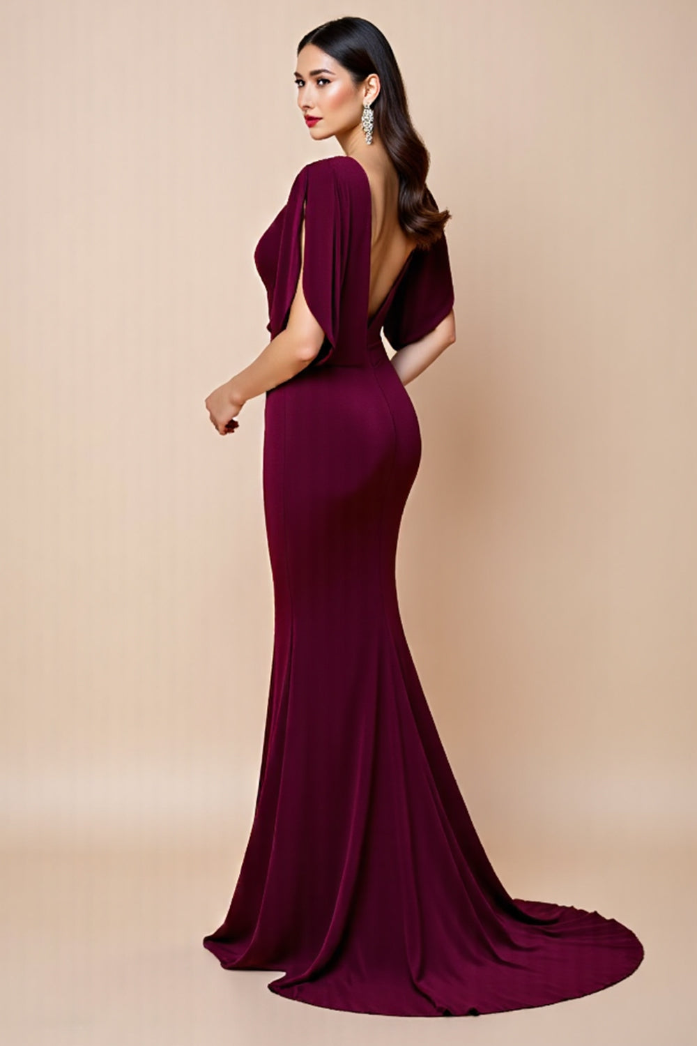 Mermaid Chiffon Red Mother of the Bride Dress with Half Sleeves