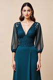 Blue A Line Chiffon Mother of the Bride Dress with 3/4 Sleeves
