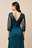 Blue A Line Chiffon Mother of the Bride Dress with 3/4 Sleeves