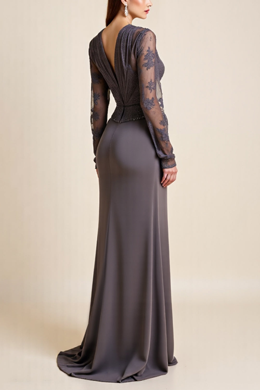 Grey Long Sleeves Mother of the Bride Dress with Appliques