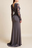 Grey Long Sleeves Mother of the Bride Dress with Appliques