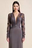 Grey Long Sleeves Mother of the Bride Dress with Appliques