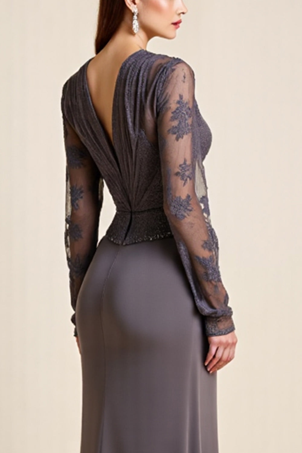 Grey Long Sleeves Mother of the Bride Dress with Appliques