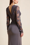 Grey Long Sleeves Mother of the Bride Dress with Appliques