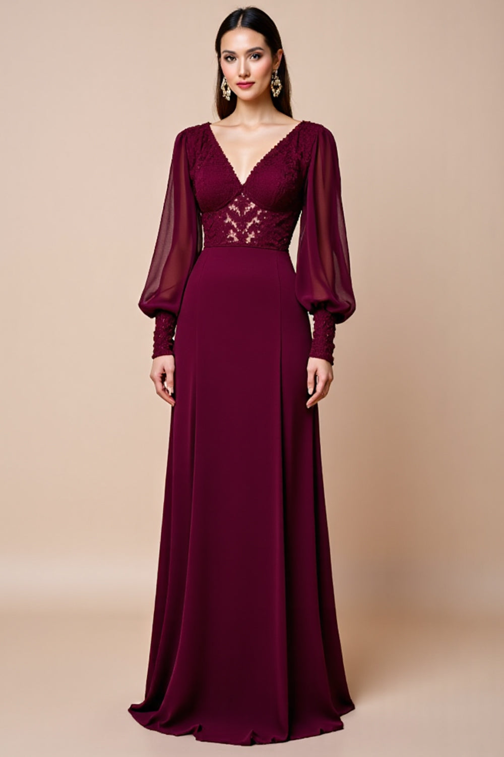 Burgundy Long Sleeves Mother Of The Bride Dress with Appliques
