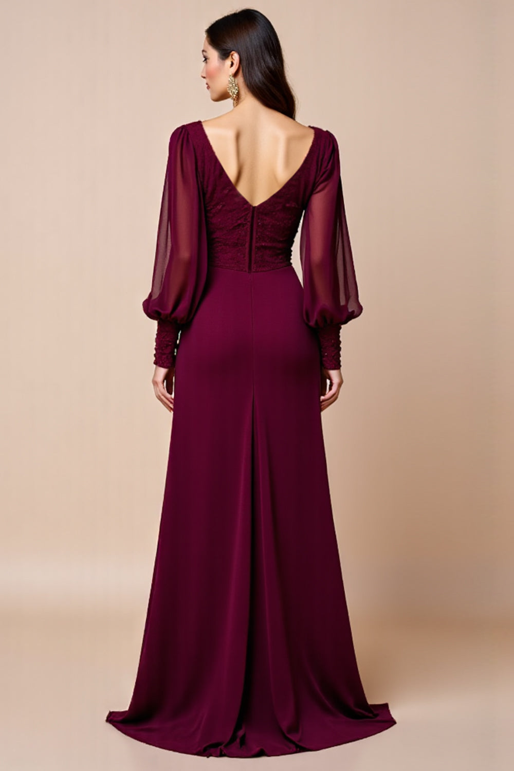 Burgundy Long Sleeves Mother Of The Bride Dress with Appliques