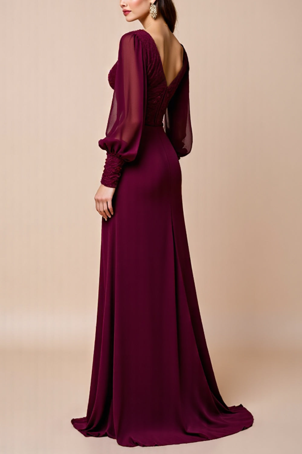 Burgundy Long Sleeves Mother Of The Bride Dress with Appliques