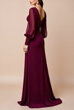 Burgundy Long Sleeves Mother Of The Bride Dress with Appliques