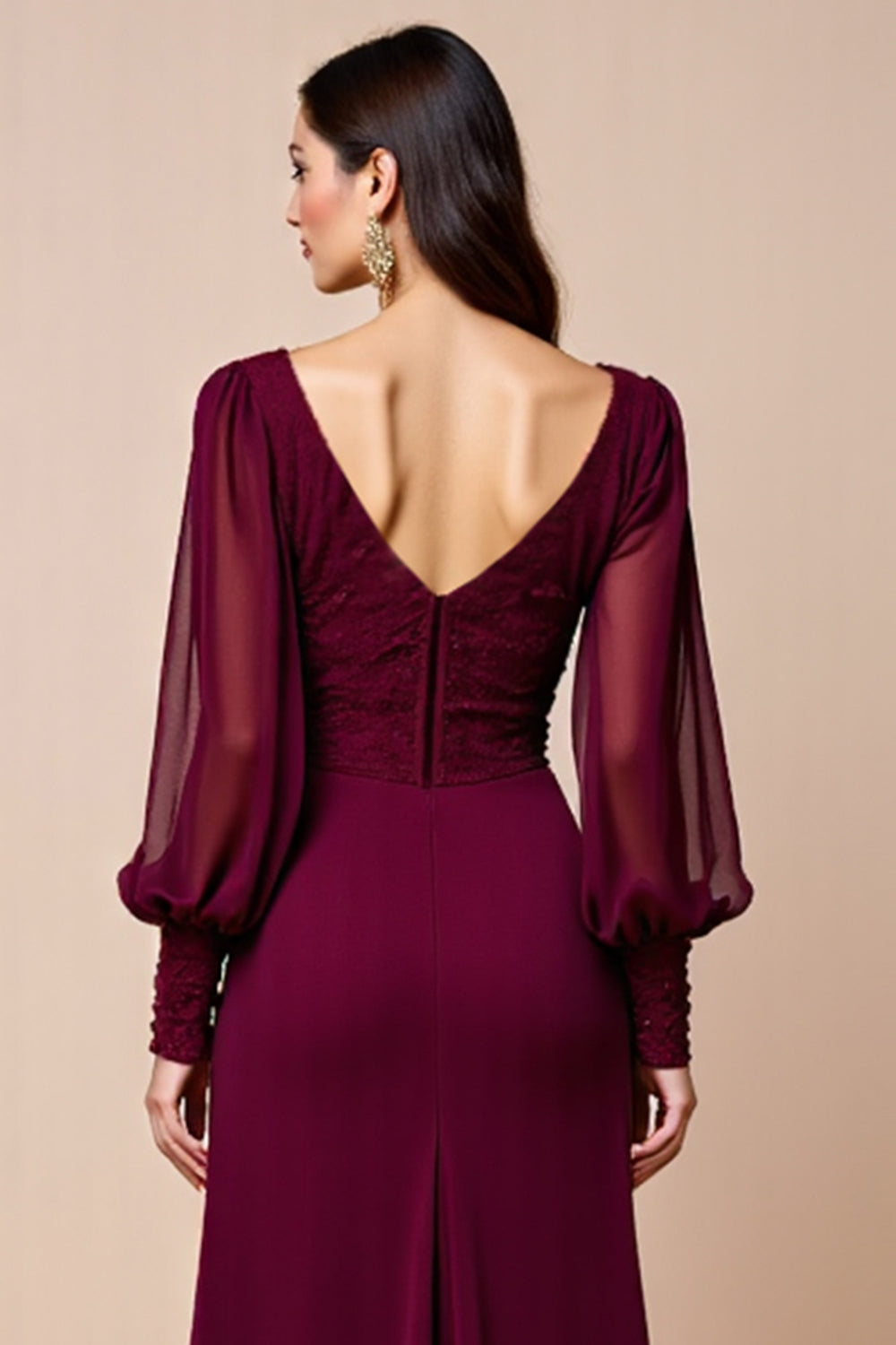 Burgundy Long Sleeves Mother Of The Bride Dress with Appliques