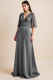 A Line Grey Mother of the Bride Dress with Appliques
