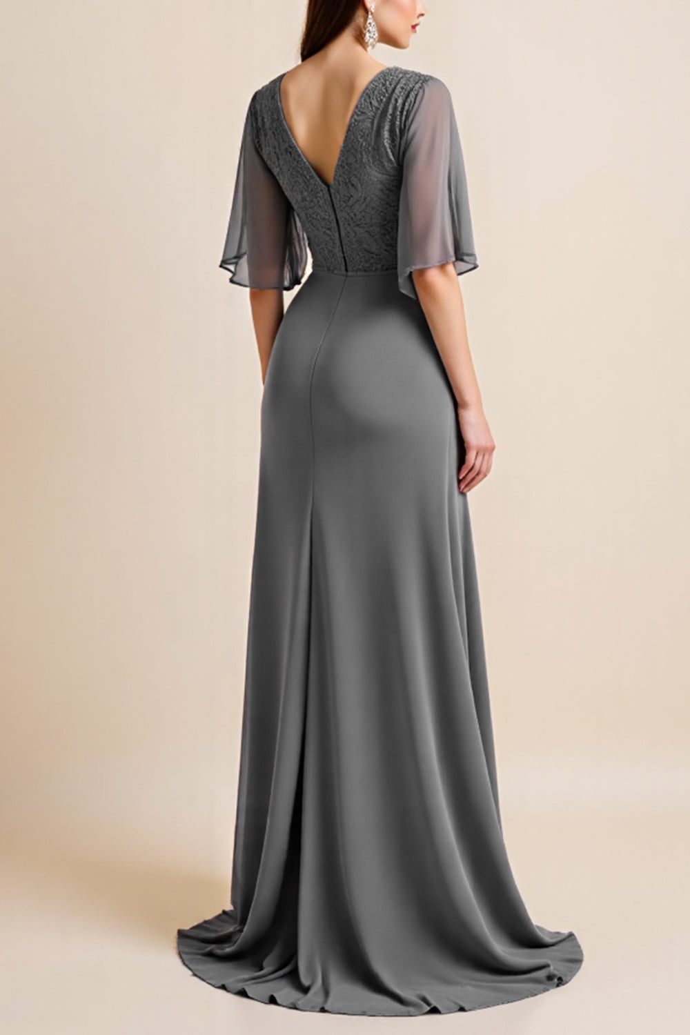A Line Grey Mother of the Bride Dress with Appliques