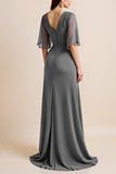 A Line Grey Mother of the Bride Dress with Appliques