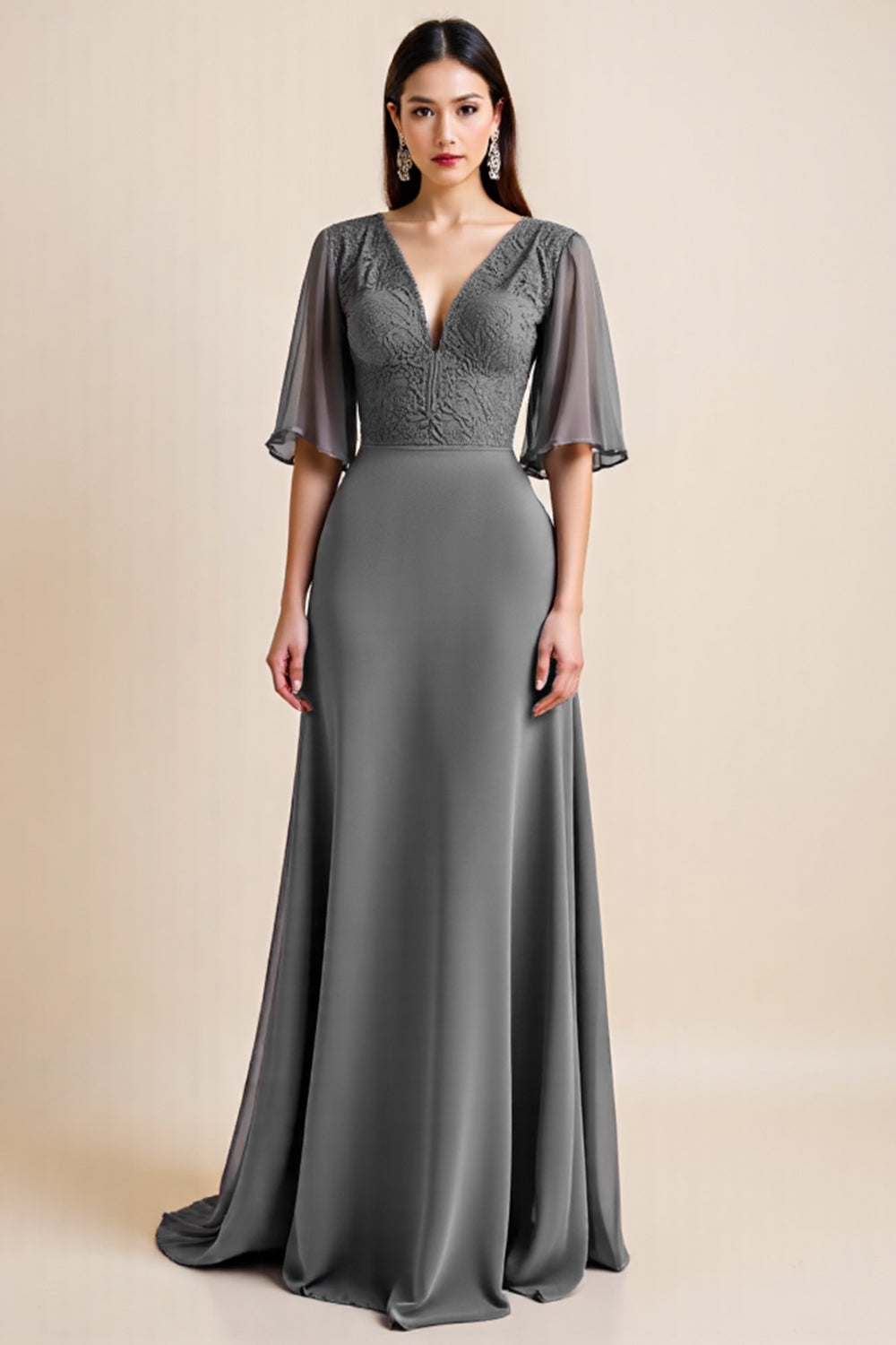 A Line Grey Mother of the Bride Dress with Appliques