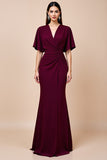 Mermaid Burgundy Flutter Sleeves Mother of the Bride Dress