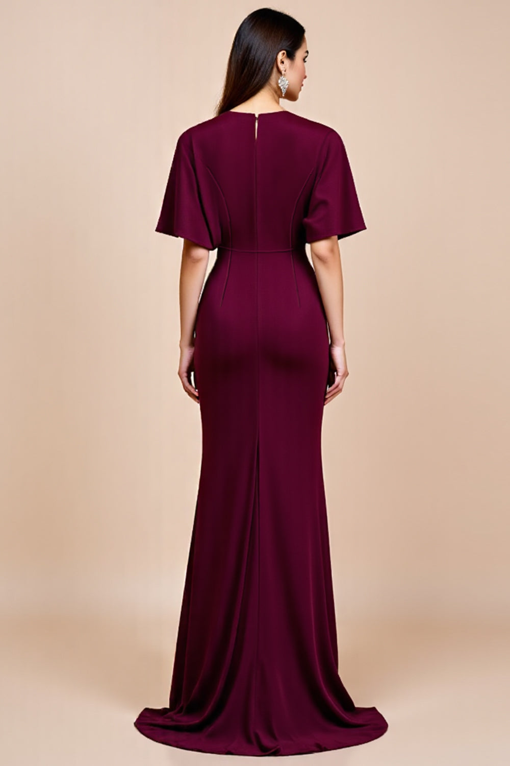 Mermaid Burgundy Flutter Sleeves Mother of the Bride Dress