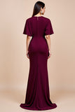 Mermaid Burgundy Flutter Sleeves Mother of the Bride Dress
