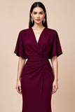 Mermaid Burgundy Flutter Sleeves Mother of the Bride Dress