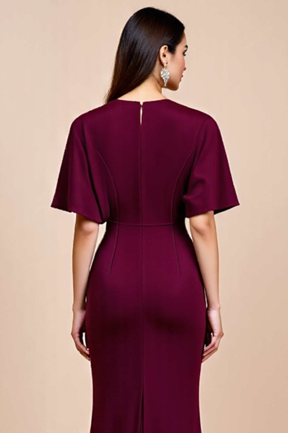 Mermaid Burgundy Flutter Sleeves Mother of the Bride Dress
