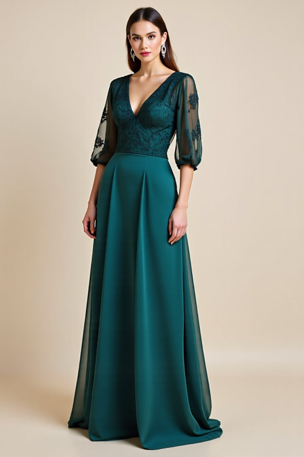 A Line Blue Long Mother of the Bride Dress with Appliques