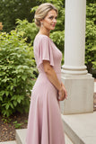Dusty Rose Mother of the Bride Dress with Flutter Sleeves