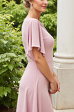 Dusty Rose Mother of the Bride Dress with Flutter Sleeves
