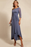 Chiffon Ruched Grey Mother of the Bride Dress with 3/4 Sleeves