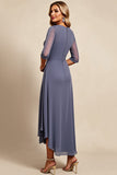 Chiffon Ruched Grey Mother of the Bride Dress with 3/4 Sleeves