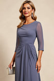 Chiffon Ruched Grey Mother of the Bride Dress with 3/4 Sleeves