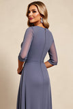 Chiffon Ruched Grey Mother of the Bride Dress with 3/4 Sleeves