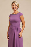 Purple Chiffon Midi Mother of the Bride Dress with Beading