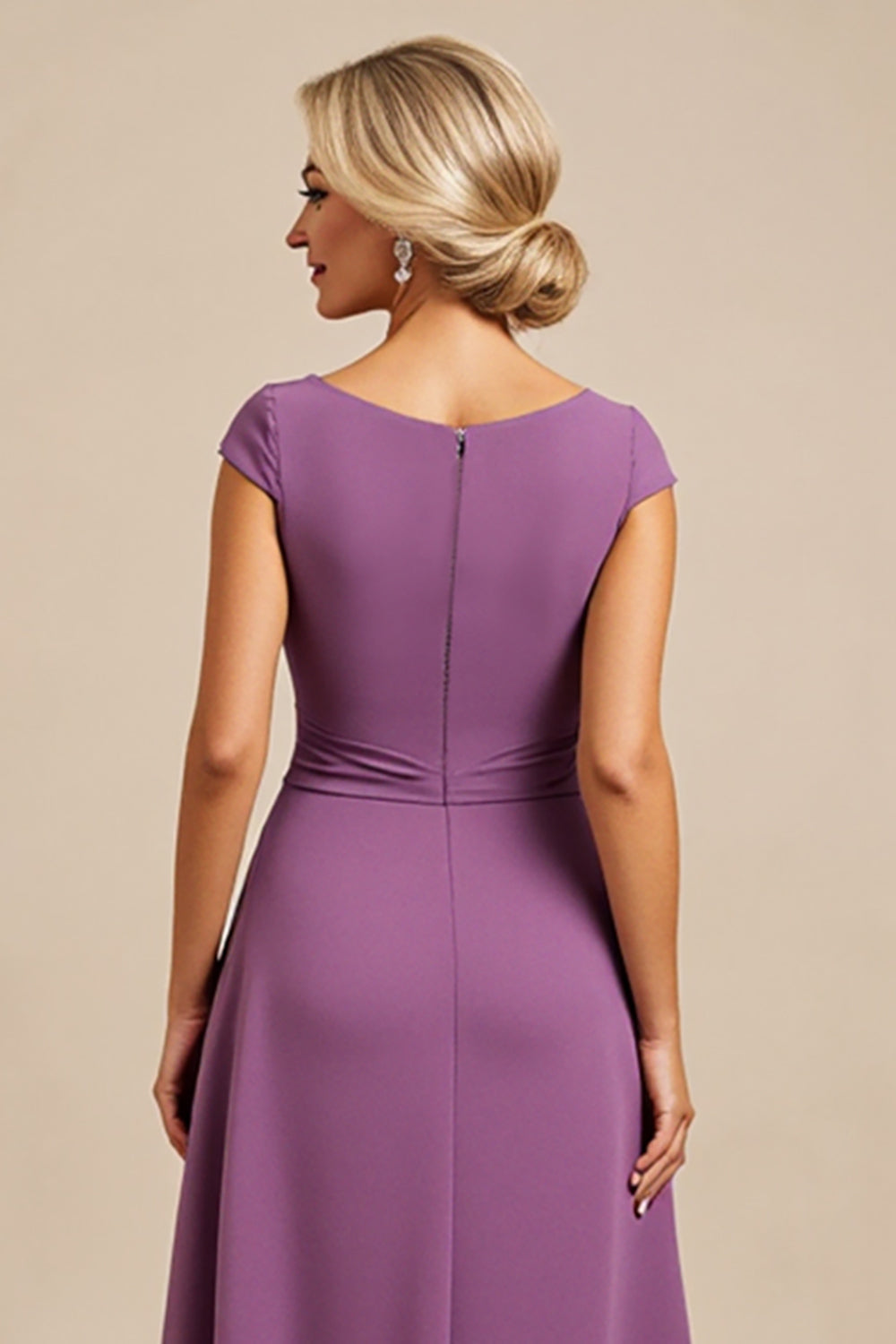 Purple Chiffon Midi Mother of the Bride Dress with Beading