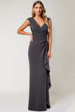 Grey Ruched Sheath Formal Dress with Appliques