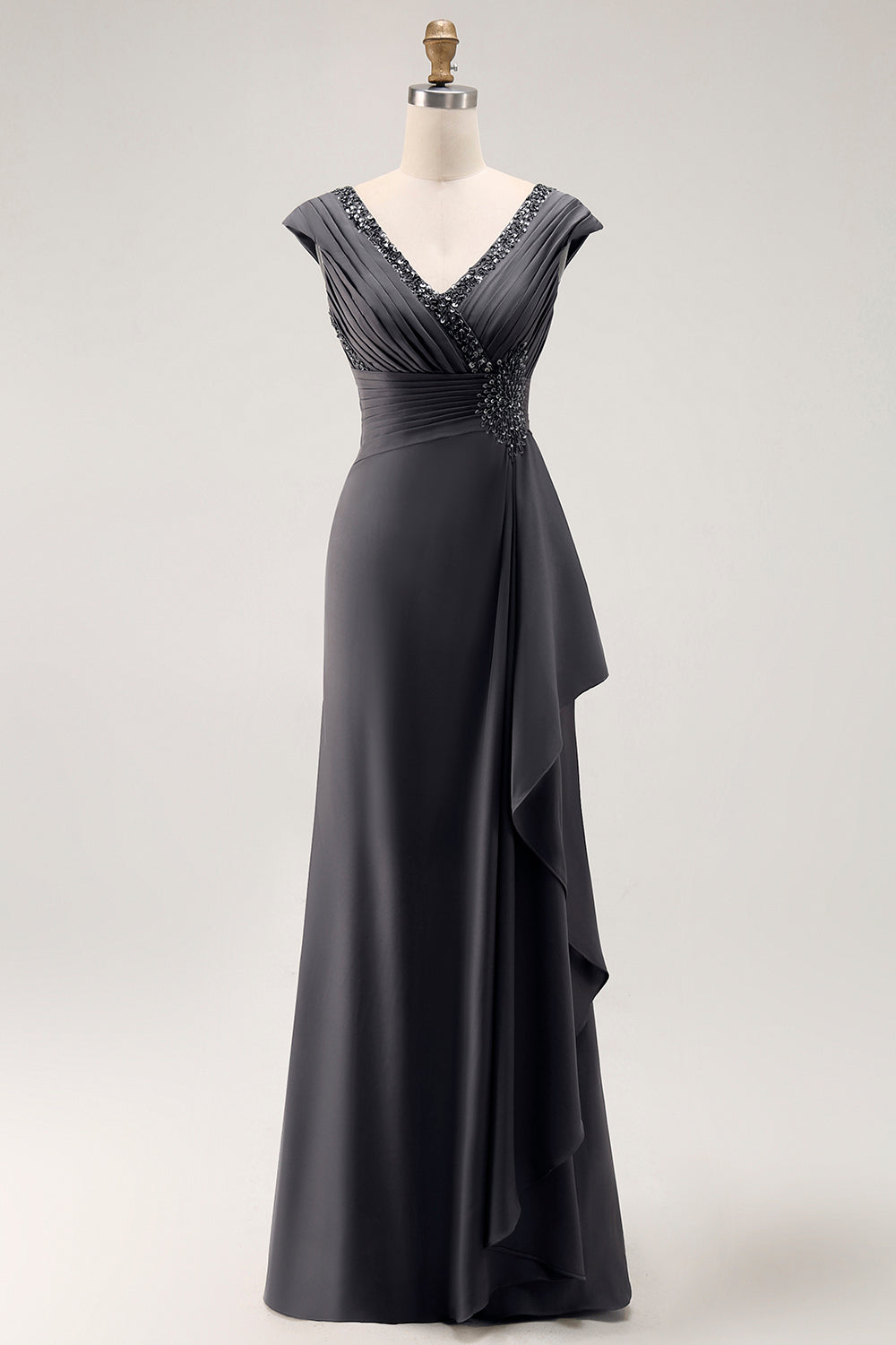 Grey Ruched Sheath Formal Dress with Appliques