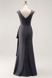 Grey Ruched Sheath Formal Dress with Appliques