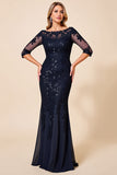 Navy Mermaid Mother of the Bride Dress with Appliques