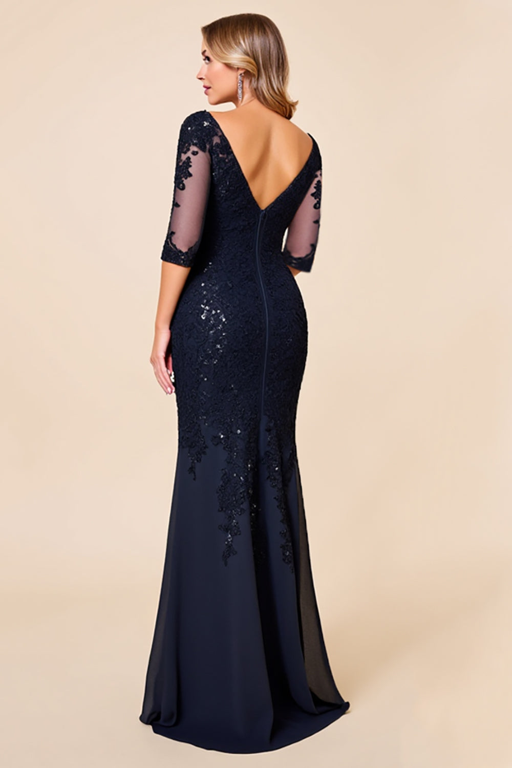 Navy Mermaid Mother of the Bride Dress with Appliques
