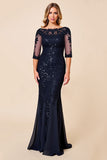 Navy Mermaid Mother of the Bride Dress with Appliques