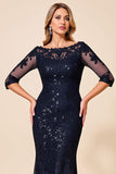 Navy Mermaid Mother of the Bride Dress with Appliques