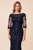 Navy Mermaid Mother of the Bride Dress with Appliques