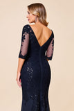 Navy Mermaid Mother of the Bride Dress with Appliques