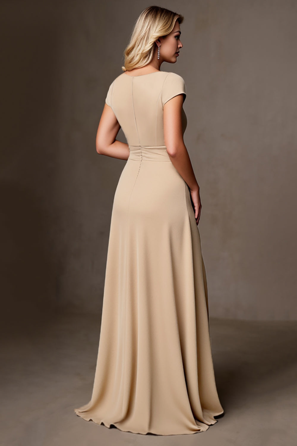 Ruffled A Line Champagne Wedding Guest Dress with Slit