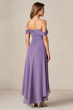 Purple Off The Shoulder Ruched Wedding Guest Dress