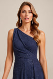 One Shoulder Navy A Line Mother of the Bride Dress