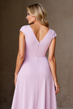 Chiffon Pink Ruffled A Line Wedding Guest Dress with Slit