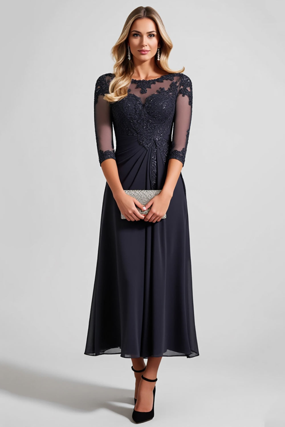 Navy A Line Mother of the Bride Dress with Appliques