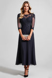 Navy A Line Mother of the Bride Dress with Appliques